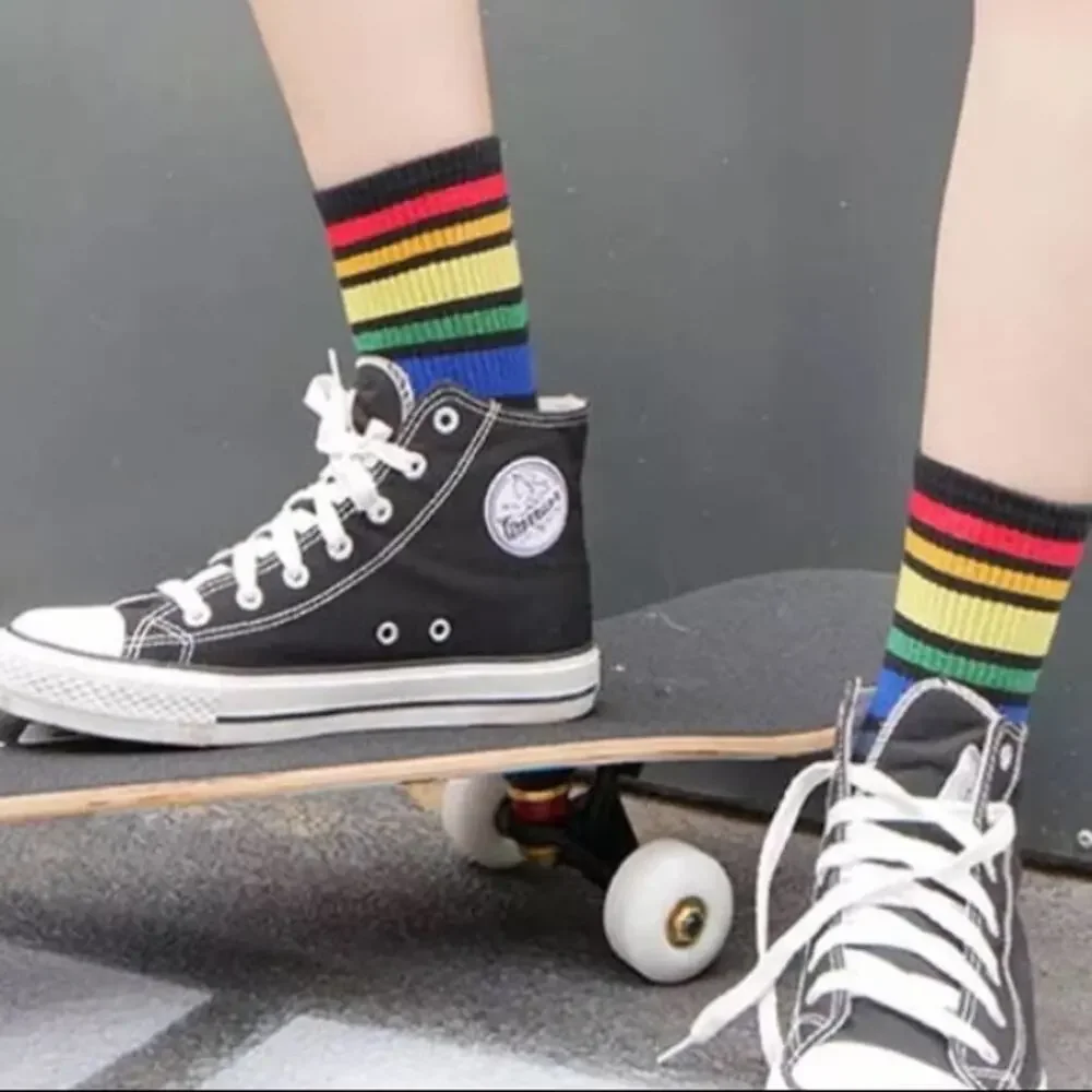 2 pairs Women's Socks Cotton Rainbow Stripes Socks